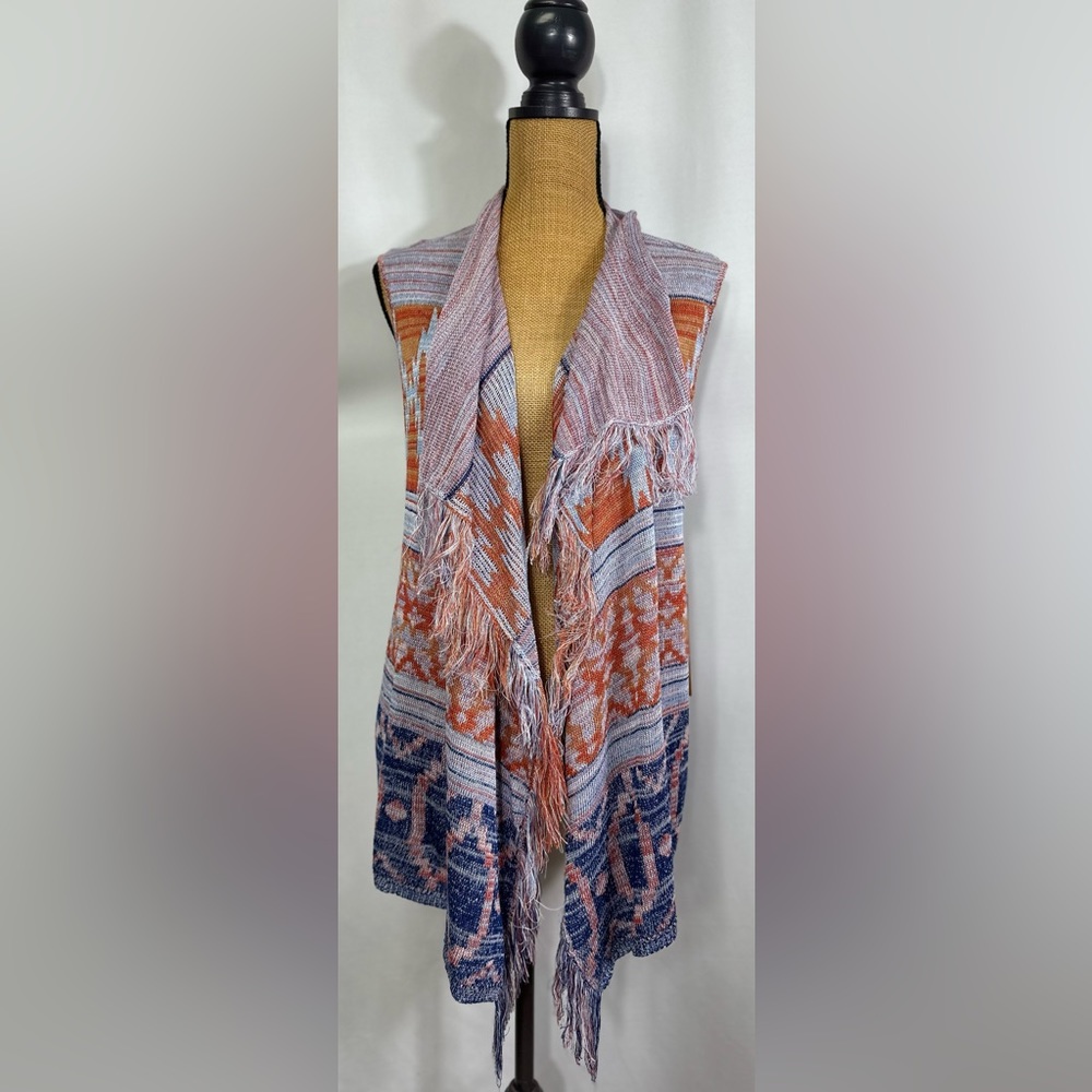 NWT Ruby Rd. Multicolor Open Front Fringe Vest- Size XL